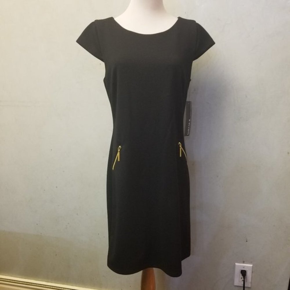 NWT Chetta B black faux gold zipper dress  women's size 8 (256)